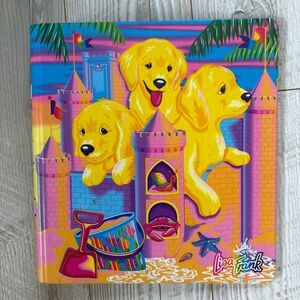 Lisa Frank Puppy Sandcastle 1.1/2” 90s VTG Binder Three Golden Yellow Dogs RARE